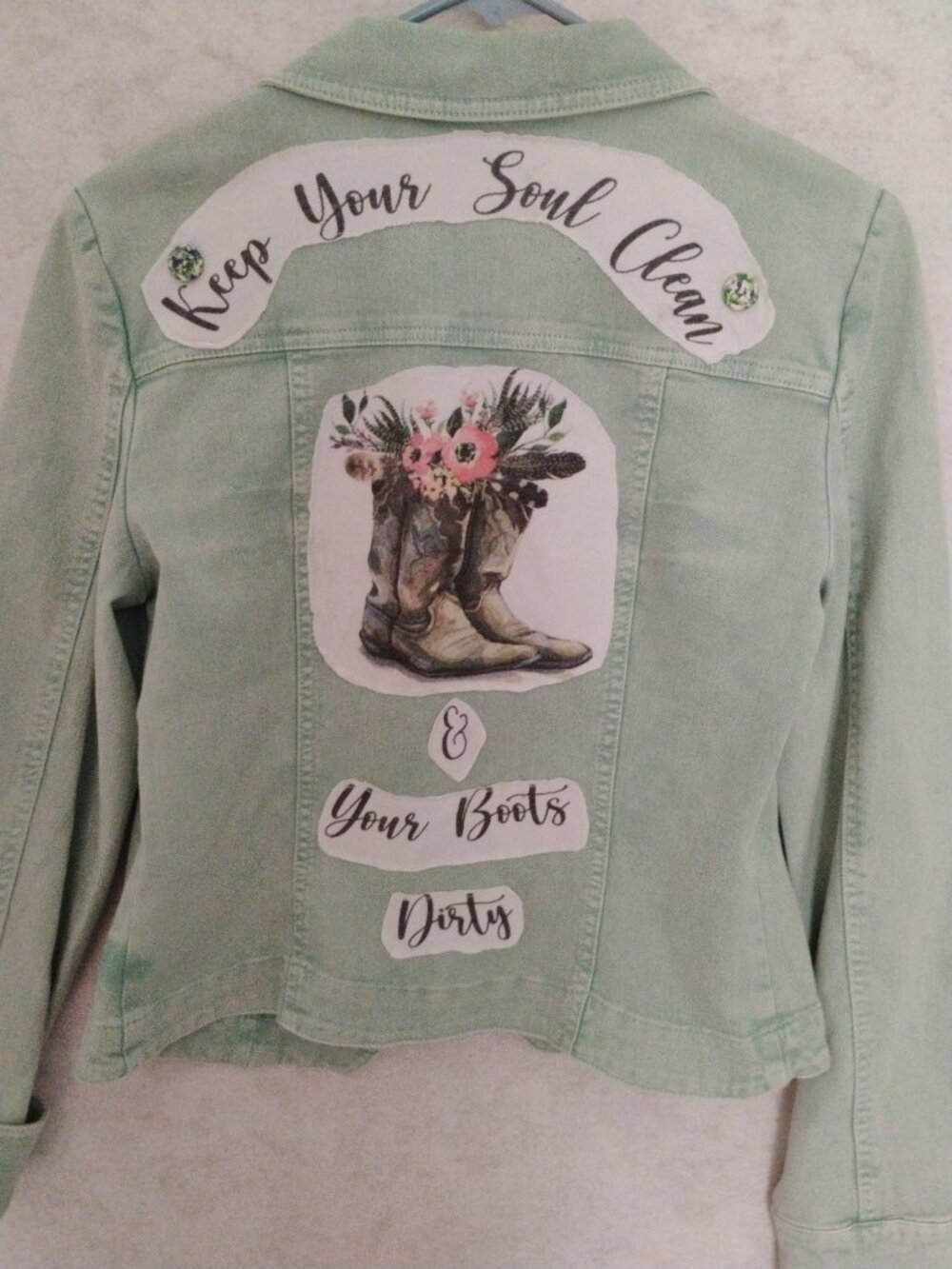 a.n.a. Women’s Embellished Green Denim Jacket Size Smal